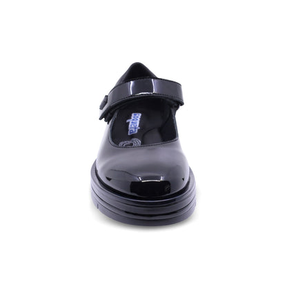 Zapato escolar Coqueta para niña en charol negro Nora con tira de contacto