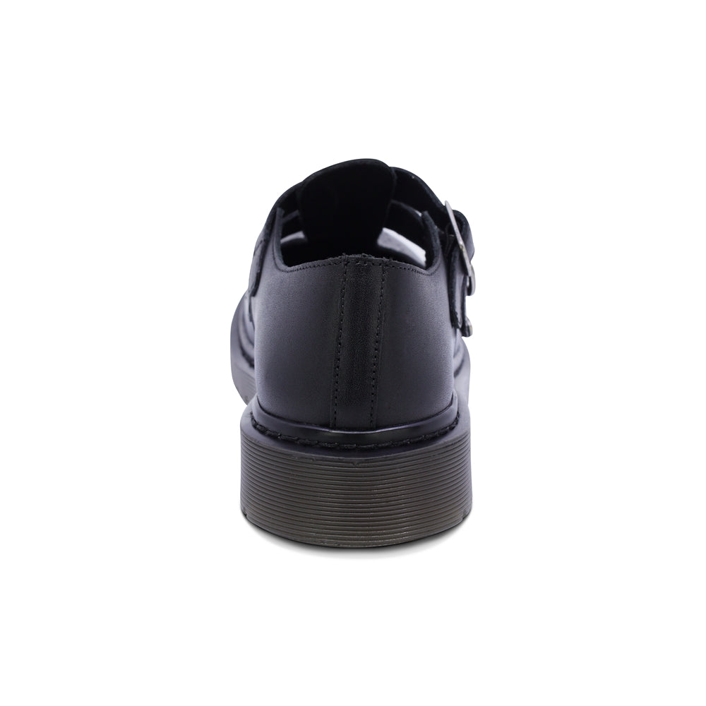 Zapato escolar Coqueta para niña de piel en negro Martín con perforado