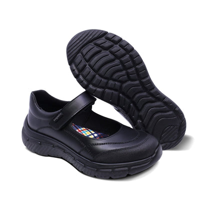 Zapato escolar Coqueta para niña de piel negro Balu con puntera antiraspaduras