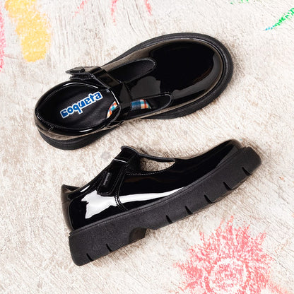 Zapato escolar Coqueta para niña charol negro Igor con tira de contacto