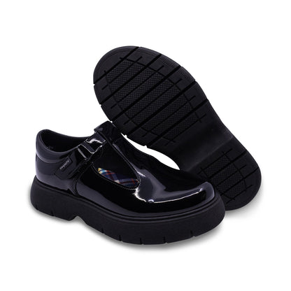 Zapato escolar Coqueta para niña charol negro Igor con tira de contacto