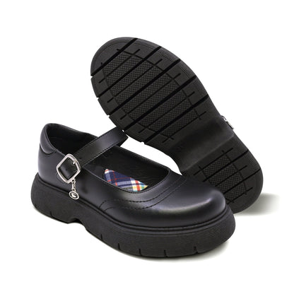 Zapato escolar Coqueta para niña de piel negro Igor con dije