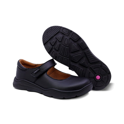 Zapato escolar Coqueta para niña de piel en negro Pilatus con ajuste cómodo