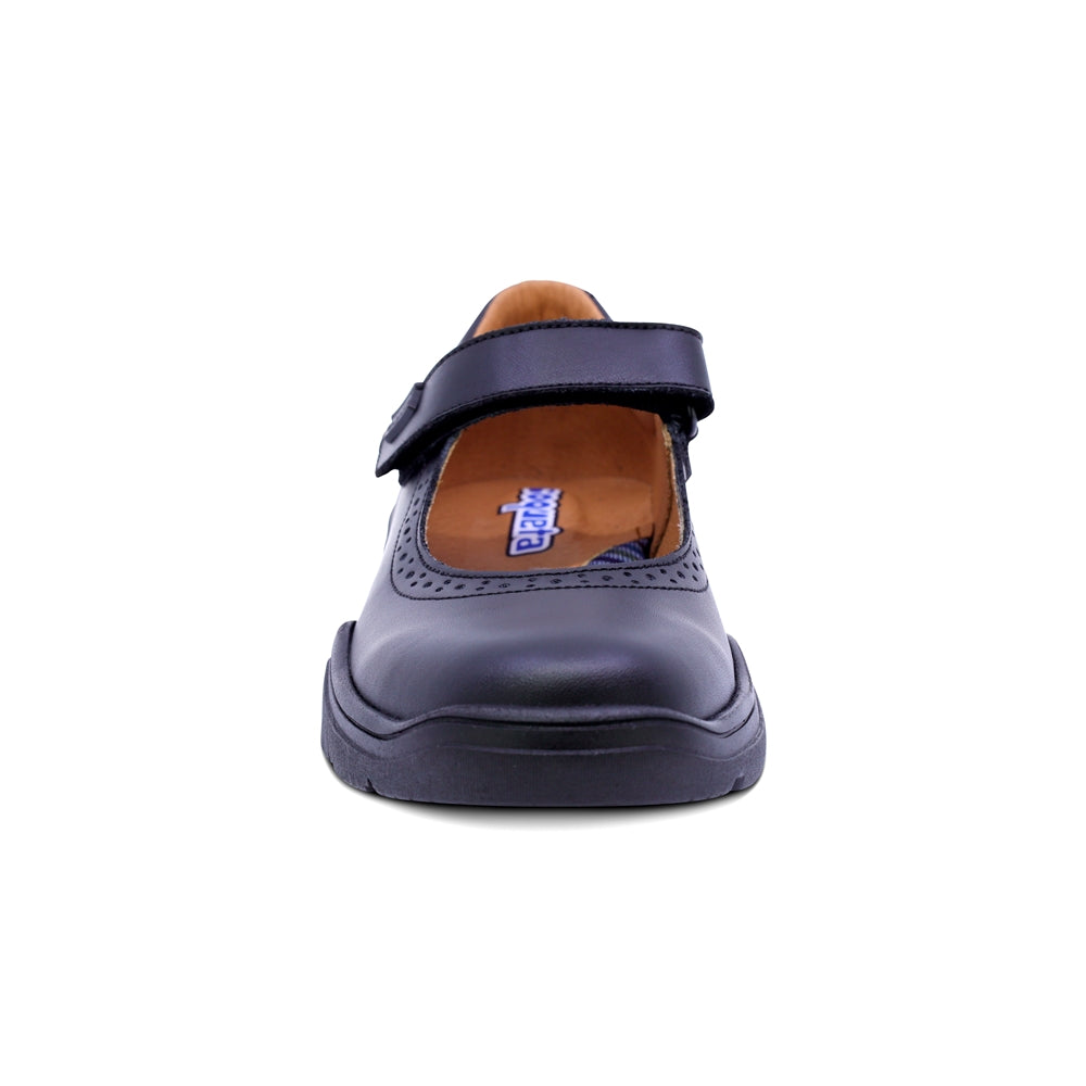 Zapato escolar Coqueta para niña de piel en negro Pilatus con perforado