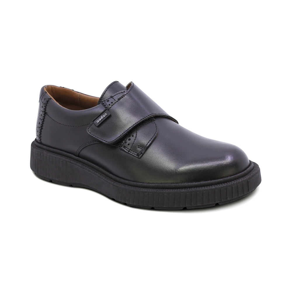 Zapato escolar Audaz para niño de piel en negro Igor con tira gruesa de contacto