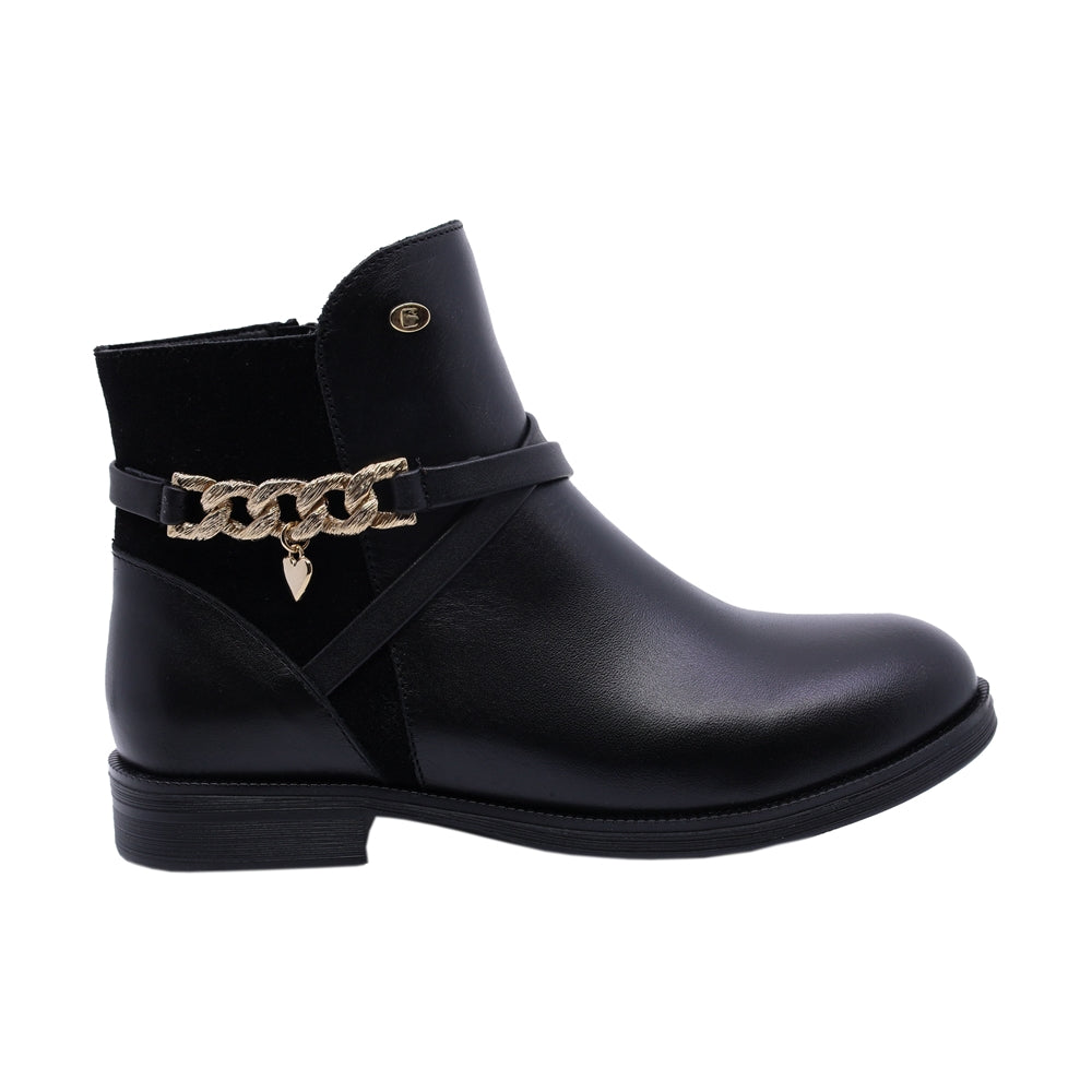 Bota Coqueta para niña en piel negro Canuta con cadena decorativa