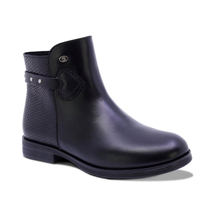 BOTA COQUETA PARA NIÑA DE PIEL COLOR NEGRO CANUTA CON CIERRE