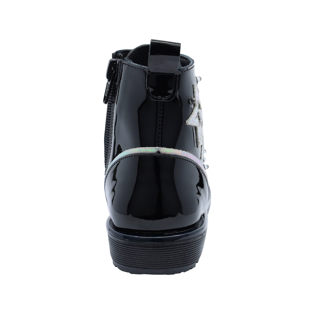 Botín Coqueta para niña Charol  Negro Elvis con estrellas decorativas