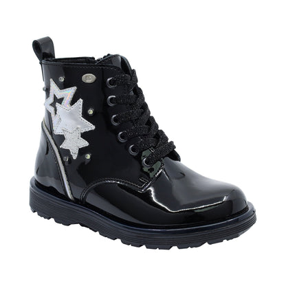 Botín Coqueta para niña Charol  Negro Elvis con estrellas decorativas