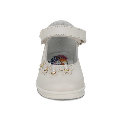 Zapato Coqueta para niña en piel perla Teddy con tira de contacto.