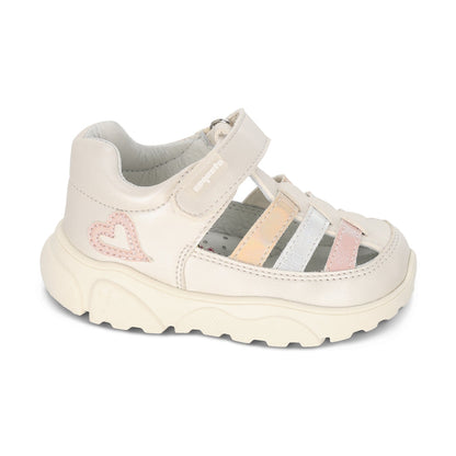 Sandalia Coqueta para niña en sintético perla Zippy con tira de contacto.