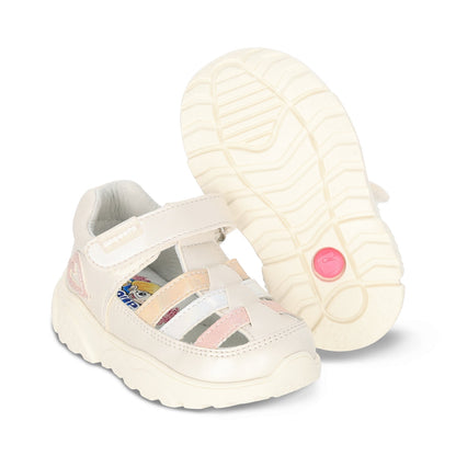 Sandalia Coqueta para niña en sintético perla Zippy con tira de contacto.