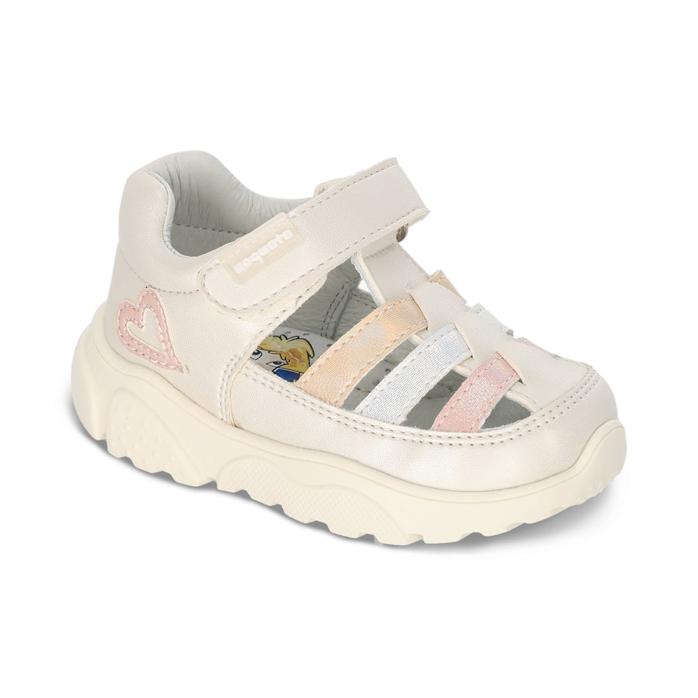 Sandalia Coqueta para niña en sintético perla Zippy con tira de contacto.