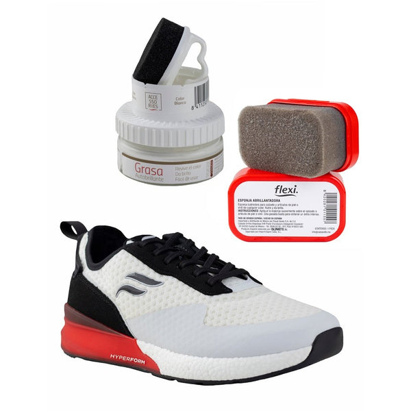 Tenis Running Caballero Flexi Zoom Hyperform 409701 Blanco + Productos de Limpieza