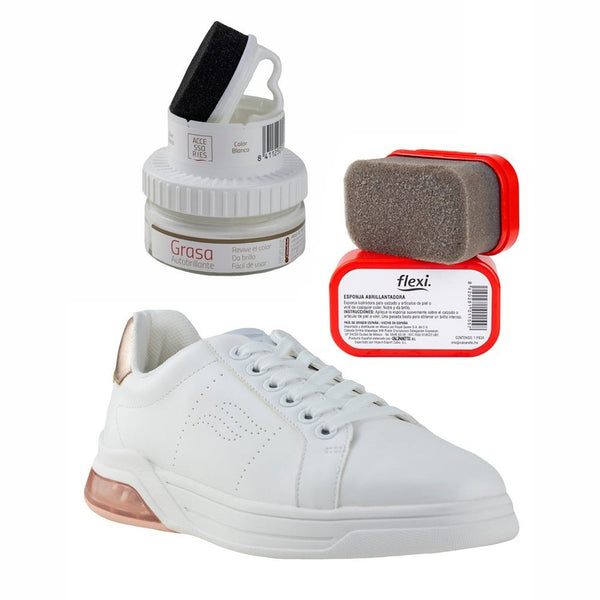 Tenis Casual Dama Flexi Zoey 113701 Blanco + Productos de Limpieza