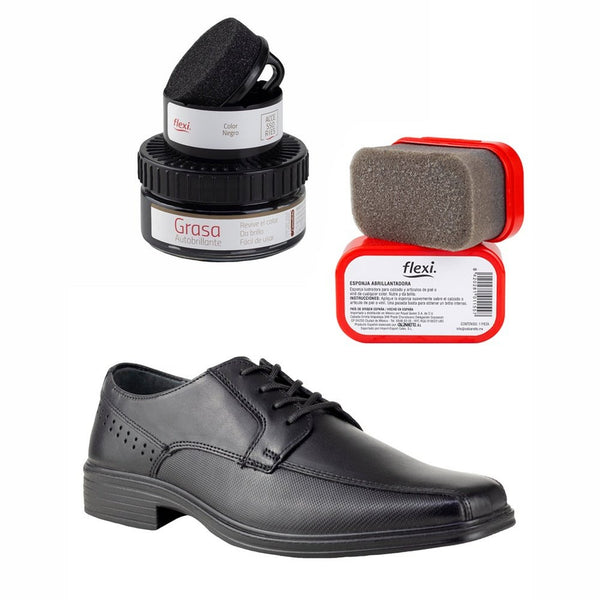 Derby Casual Caballero Flexi Bali 406402 Negro + Productos de Limpieza