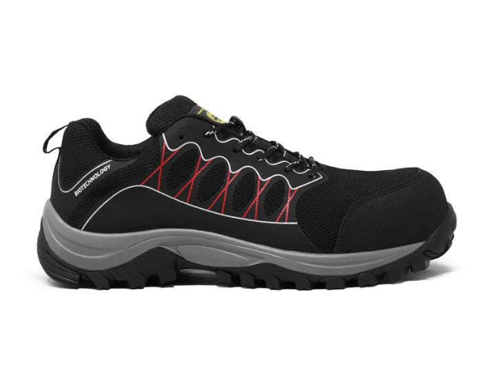 Tenis Sicuro Industrial SA702 Con Casquillo Dama Caballero Negro Rojo