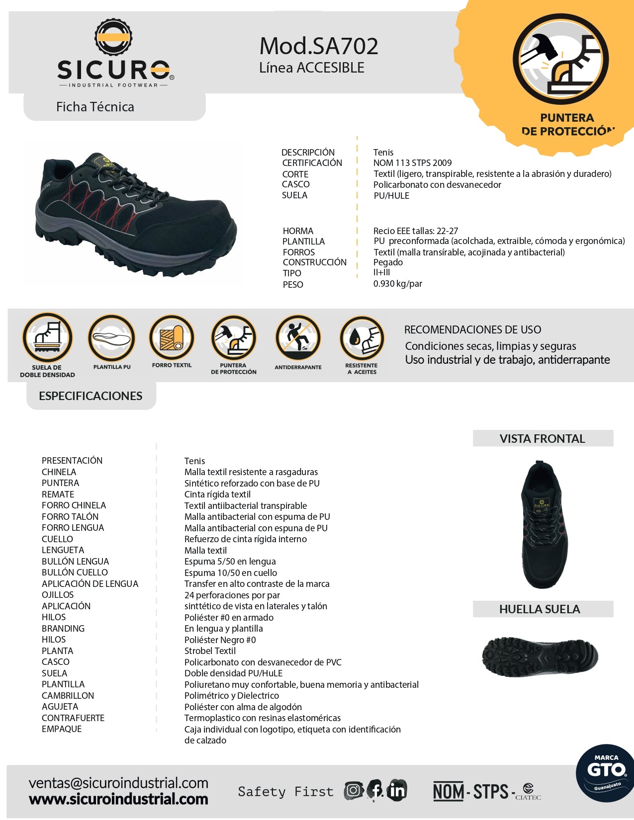 Tenis Sicuro Industrial SA702 Con Casquillo Dama Caballero Negro Rojo