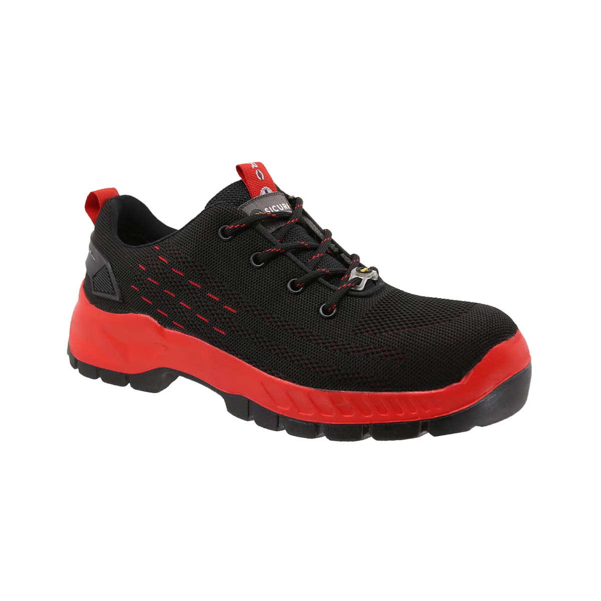 Tenis Sicuro Industrial Con Casquillo Dama Caballero SV01 Color Negro Rojo