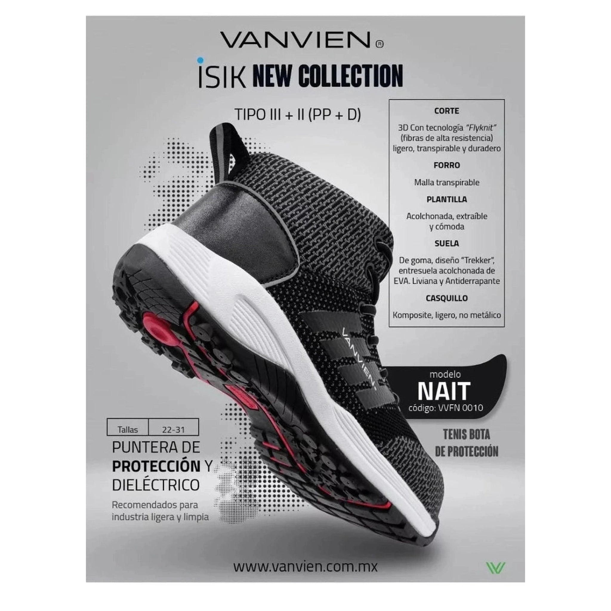 Tenis Bota Industrial Dieléctrica Tipo II + III PP+D Caballero Van Vien VVFN010 Negro