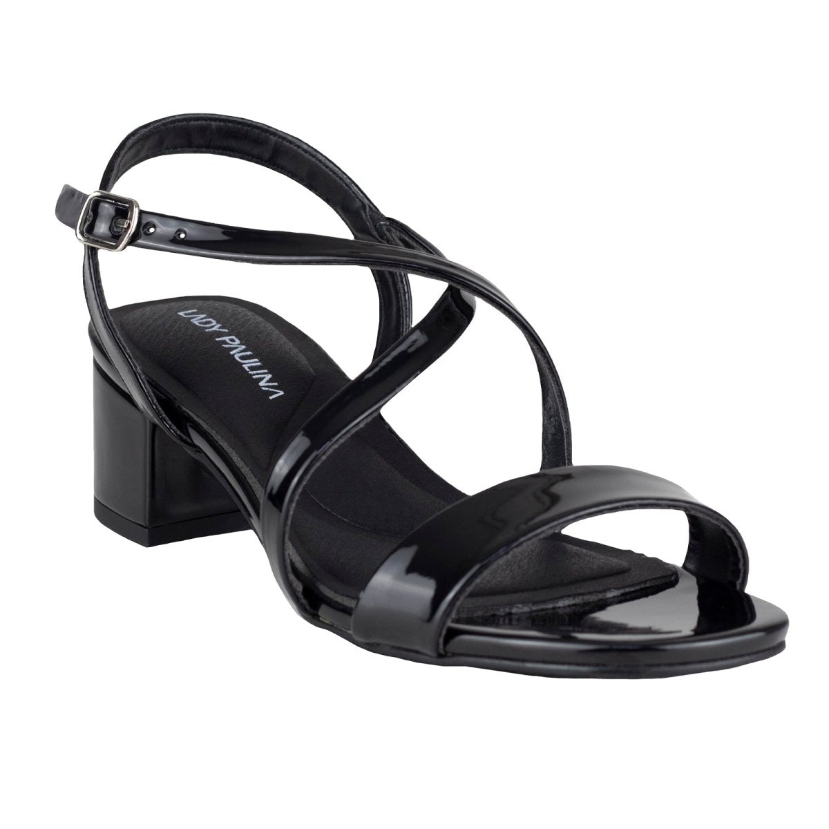 Sandalia Con Tacón Para Dama Lady Paulina 38602 Charol Negro LP38602 - 220 - CHN - Roma Zapaterías